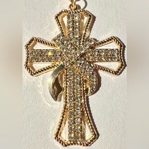 Clear Rhinestones Cross Handbag Charm NIP Christian Faith Gold Tone Keychain
